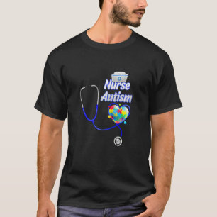 Womens Funny Nurse Autism Puzzle Stethoscope Heart T-Shirt