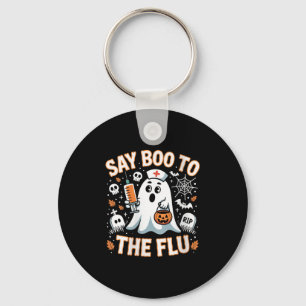 Womens Funny Nurse Ghost Halloween Vaccine Say Boo Key Ring
