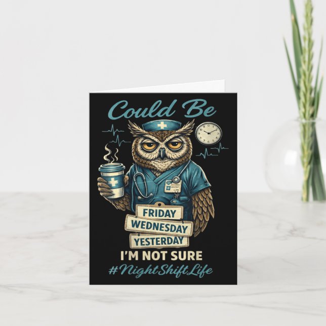 Women's funny nursing owl night shift life squad card (Front)