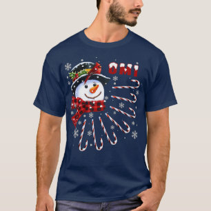 Womens Funny Omi Christmas Snowman with Candy Cane T-Shirt