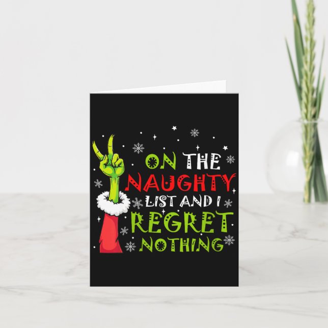 Womens Funny On The List Of Naughty And I Regret N Card (Front)