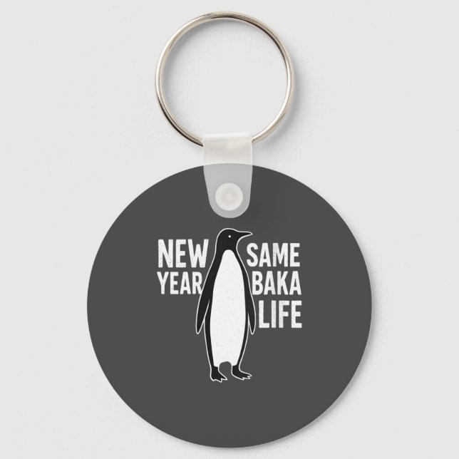 Womens Funny Penguin New Year Baka Life Anime Styl Key Ring (Front)