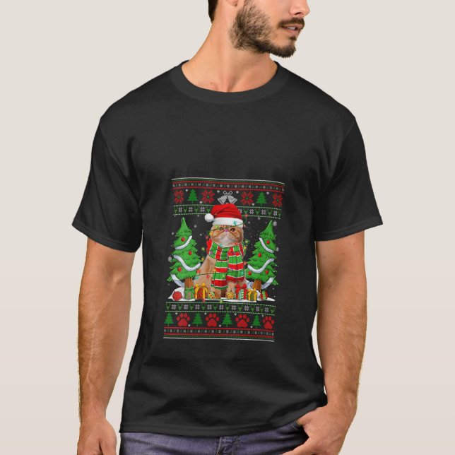 Womens Funny Persian Cat Santa Hat Ugly Christmas  T-Shirt (Front)