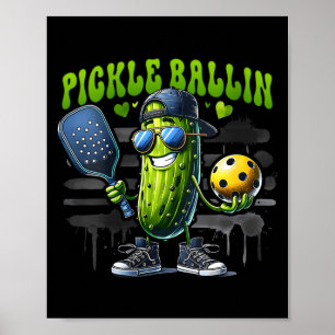 Women's funny pickleball player paddleball pickle poster