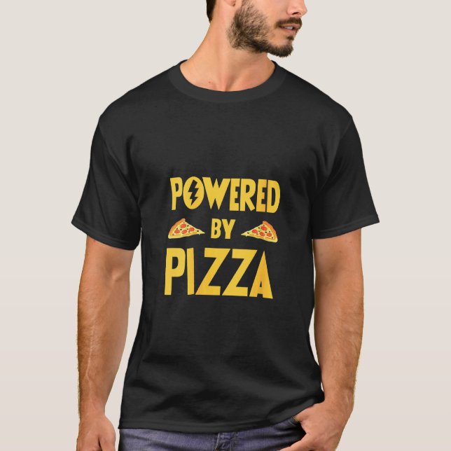 Womens Funny Powered By Pizza  Kids Men Women Cool T-Shirt (Front)