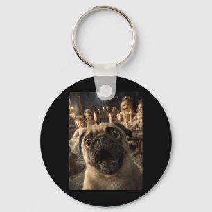 Womens Funny Pug Selfie With Creepy Dolls Spooky Key Ring