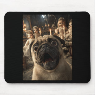 Womens Funny Pug Selfie With Creepy Dolls Spooky Mouse Mat