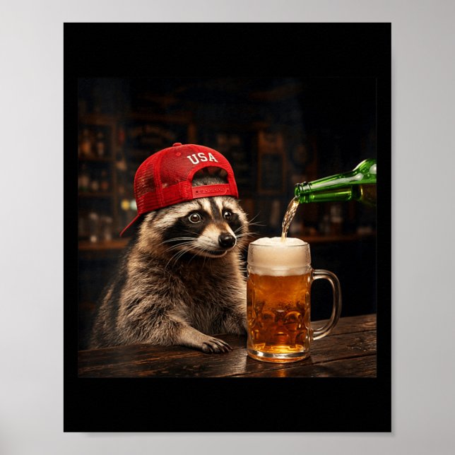 Womens Funny Racoon Drinking Beer Patriotic 4th Poster (Front)