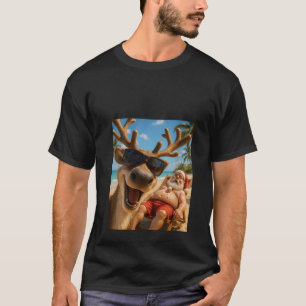 Womens Funny Reindeer Beach Selfie Christmas in Ju T-Shirt
