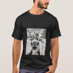 Womens Funny Reindeer Selfie Christmas V Neck T-Shirt
