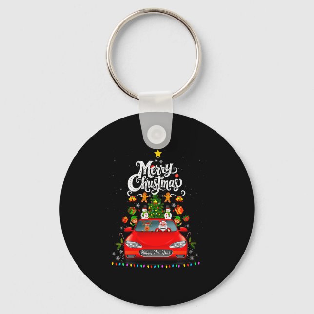 Womens Funny Santa Driving Wagon Red Truck Christm Key Ring (Front)