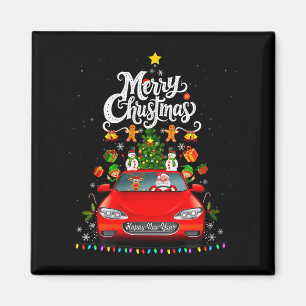 Womens Funny Santa Driving Wagon Red Truck Christm Magnet