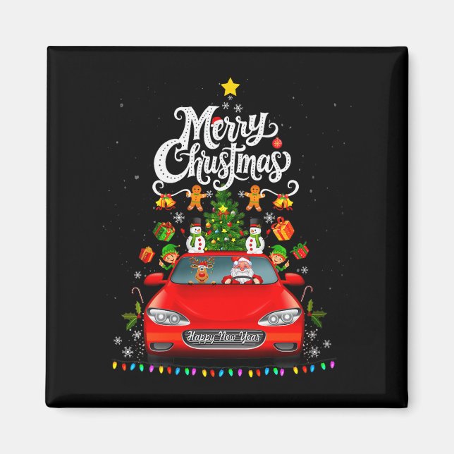 Womens Funny Santa Driving Wagon Red Truck Christm Magnet (Front)
