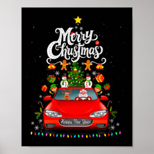 Womens Funny Santa Driving Wagon Red Truck Christm Poster