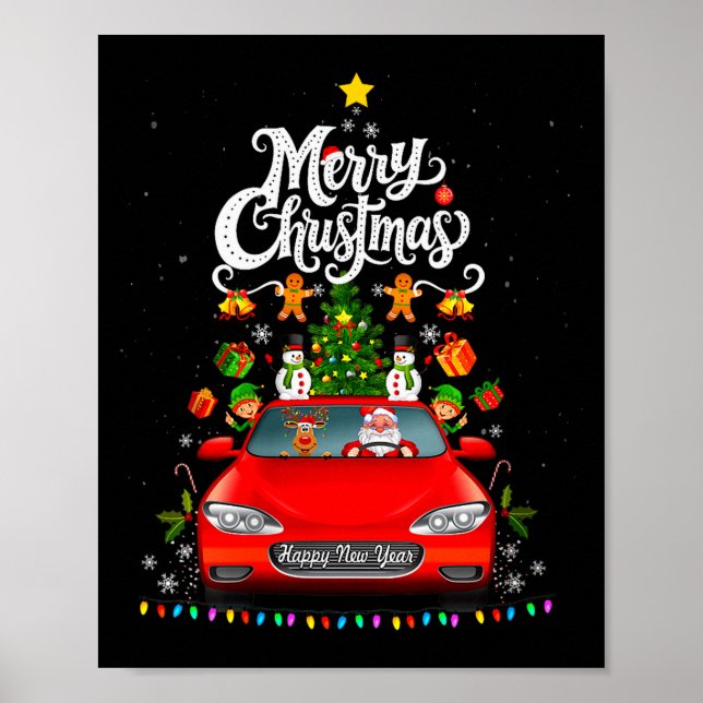 Womens Funny Santa Driving Wagon Red Truck Christm Poster (Front)