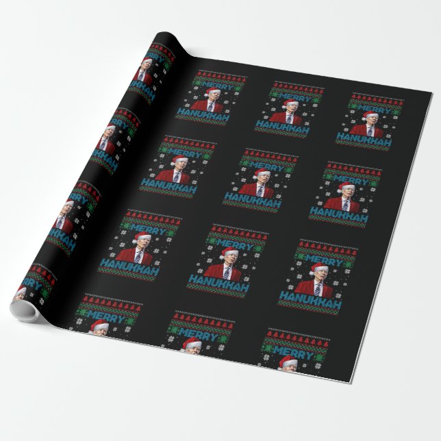 Womens Funny Santa Joe Biden Merry Hanukkah Ugly C Wrapping Paper (Unrolled)