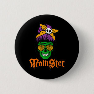 Womens Funny Scary Momster Mum-ster Monster Skull 6 Cm Round Badge
