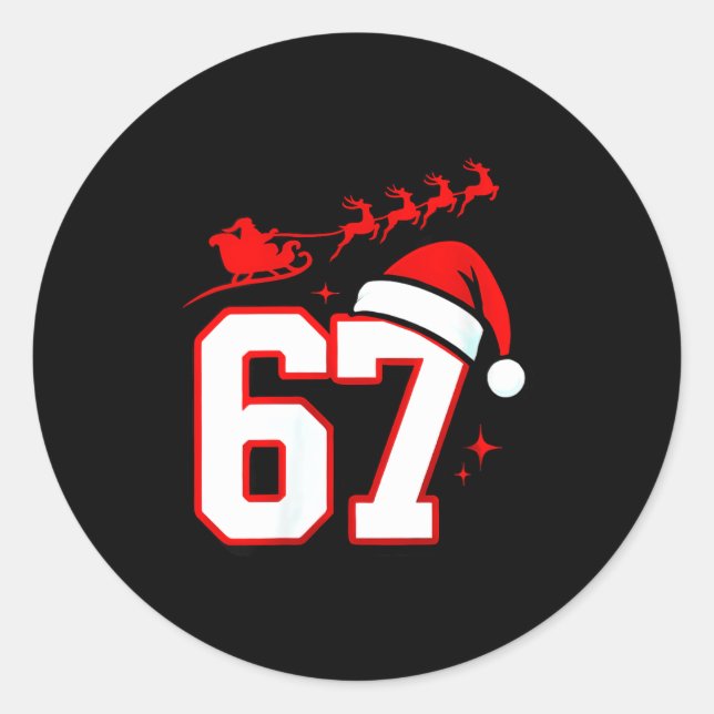 Womens Funny Six Seven 67 Meme 6 7 Elf Santa Chris Classic Round Sticker (Front)