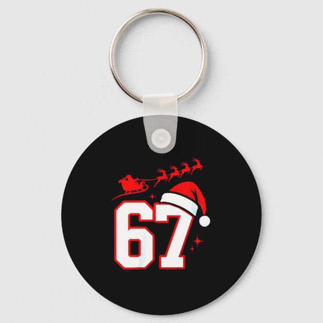 Womens Funny Six Seven 67 Meme 6 7 Elf Santa Chris Key Ring (Front)
