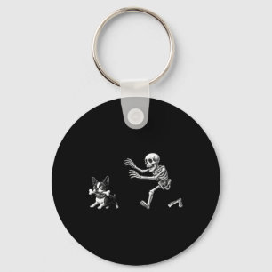 Womens Funny Skeleton Chasing Terrier Dog Mum Key Ring