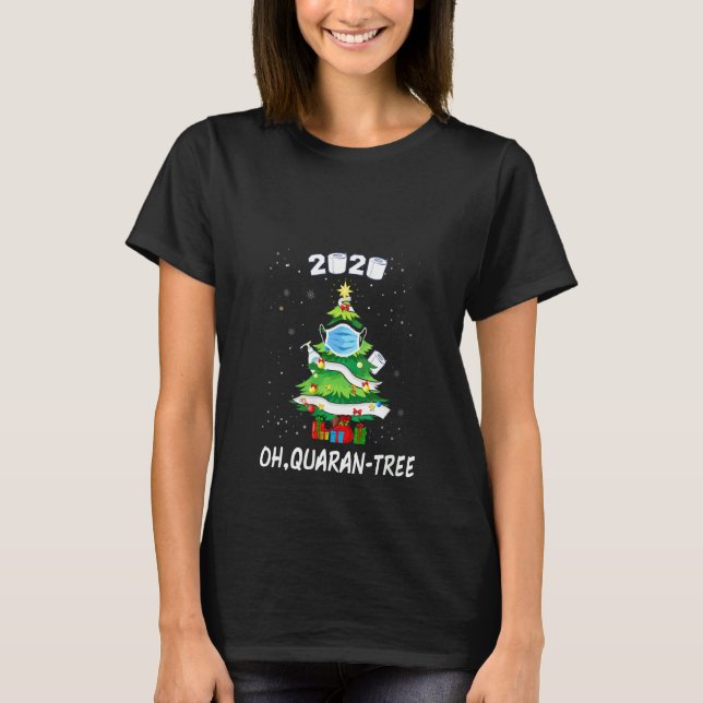 Womens Funny Snowy 2020 Quarantine Christmas Tree  T-Shirt (Front)