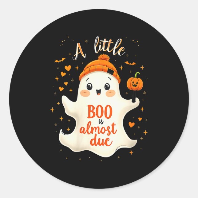 Womens Funny Soky Pregnancy A Little Boo Is Almost Classic Round Sticker (Front)