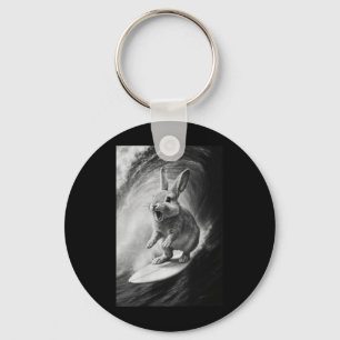 Womens Funny Surfing Rabbit Selfie Animal V-Neck Key Ring