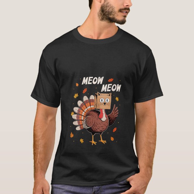 Womens Funny Thanksgiving Turkey Cat Meow Thanksgi T-Shirt (Front)