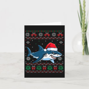 Womens Funny Ugly Christmas Shark Santa Hat Lights Card