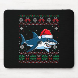 Womens Funny Ugly Christmas Shark Santa Hat Lights Mouse Mat