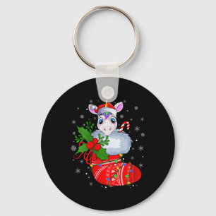 Womens Funny Unicorn In Christmas Socks Santa Clau Key Ring