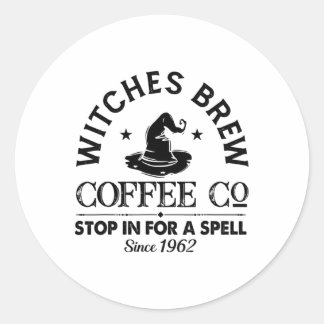 Womens Funny Witch Hat Witches Brew Coffee Hallowe Classic Round Sticker