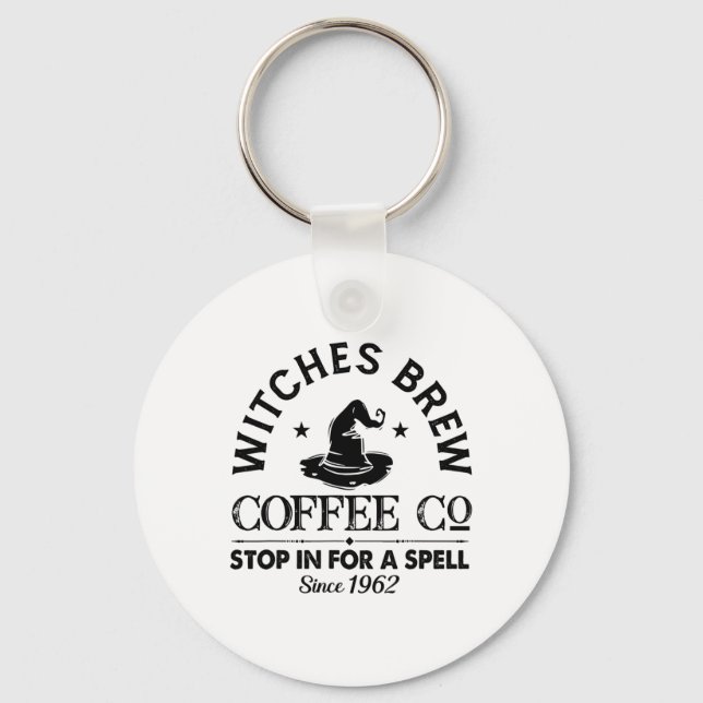 Womens Funny Witch Hat Witches Brew Coffee Hallowe Key Ring (Front)