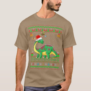 Womens Funny Xmas Lighting Santa Hat Ugly Brontosa T-Shirt