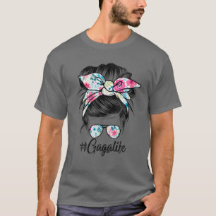 Womens Gaga Life Messy Hair Bun Floral Women Mothe T-Shirt