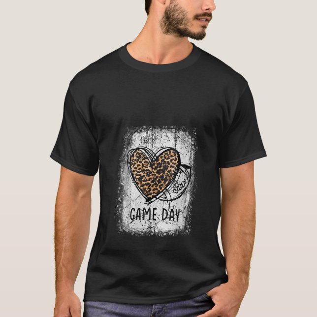 Womens Game Day With Leopard Heart Football Lovers T-Shirt (Front)