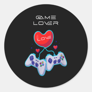 Womens Gamer Couple Love Gamepad Heart Humor Theme Classic Round Sticker