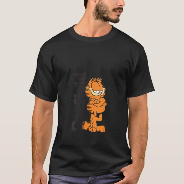 Womens Garfield Leaning Against Logo Cartoon Cat V T-Shirt (Front)