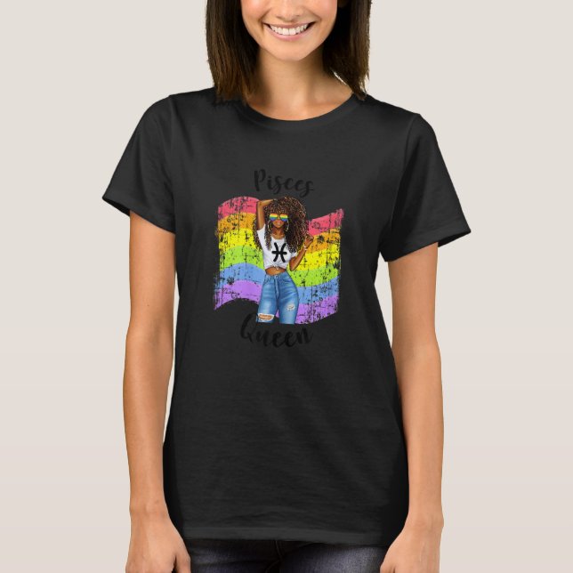 Womens Gay Pride Pisces Queen Black Womens Rainbow T-Shirt (Front)