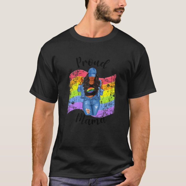Womens Gay Pride Proud Mama Lgbtq Black Mum Rainbo T-Shirt (Front)