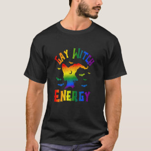 Womens Gay Witch Energy  Halloween Witch Gay Rainb T-Shirt