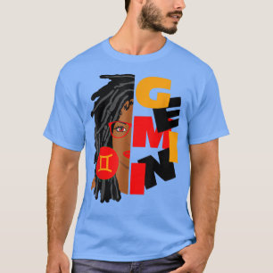 Womens Gemini Girl Afro Locs Girl Zodiac Signs Bir T-Shirt
