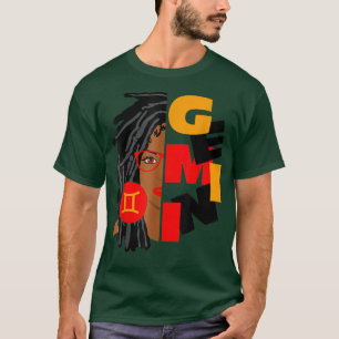 Womens Gemini Girl Afro Locs Girl Zodiac Signs Bir T-Shirt