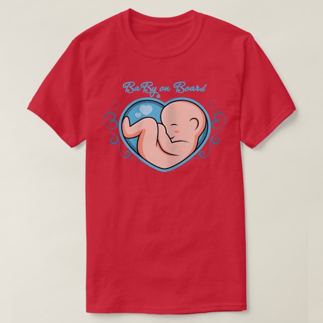 Womens gender reveal boy  baby on board women preg T-Shirt (Design Front)