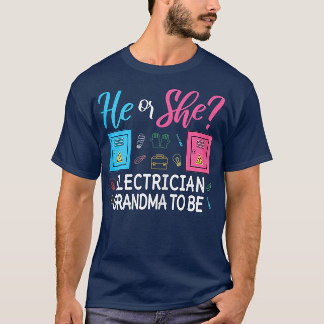 Womens Gender Reveal He Or She Nana Electrician T-Shirt (Front)
