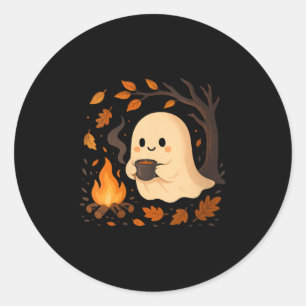 Womens Ghost By Campfire With Mug V-neck  Classic Round Sticker