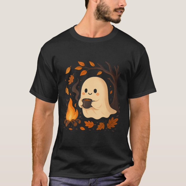 Womens Ghost By Campfire With Mug V-neck  T-Shirt (Front)