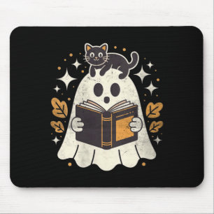 Womens Ghost Reading Book Halloween Library Black Mouse Mat