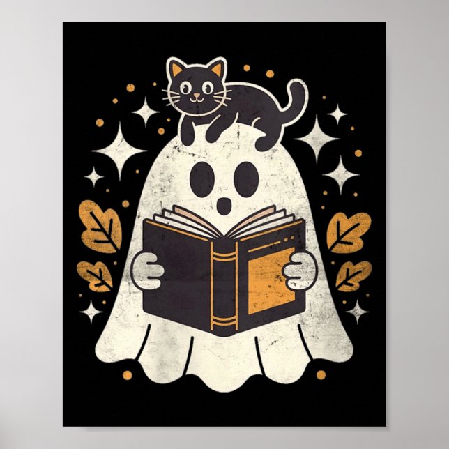 Womens Ghost Reading Book Halloween Library Black Poster (Front)
