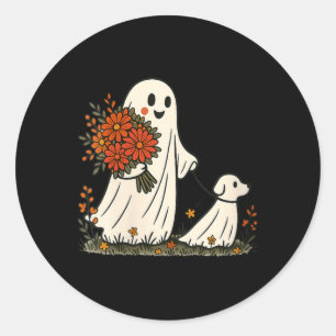 Womens Ghost Walking Dog Spooky Funny Halloween Classic Round Sticker